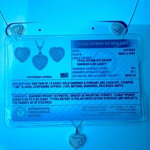 14 Karat Gold Earrings & Chain Set, Contains Approximately 129 Natural Diamonds!